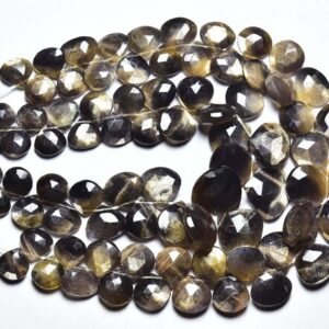 Rare Golden Shimmer Bi Moonstone Heart Beads - 8 Inches - Natural Golden Sheen Moonstone Heart Faceted Briolettes - Size Is 7- 11mm #1347 Rare Golden Shimmer Bi Moonstone Heart Beads - 8 Inches - Natural Golden Sheen Moonstone Heart Faceted Briolettes - Size Is 7- 11mm #1347