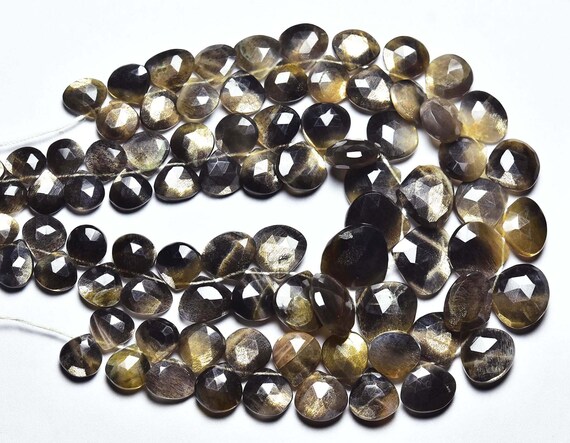 Rare Golden Shimmer Bi Moonstone Heart Beads - 8 Inches - Natural Golden Sheen Moonstone Heart Faceted Briolettes - Size Is 7- 11mm #1347 Rare Golden Shimmer Bi Moonstone Heart Beads - 8 Inches - Natural Golden Sheen Moonstone Heart Faceted Briolettes - Size Is 7- 11mm #1347