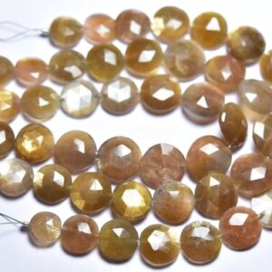 Shimmer Moonstone Coin Beads -  8 inches - Natural Beautiful Faceted Golden Sheen Moonstone Coin Briolettes - Size is 10-13 mm #1365