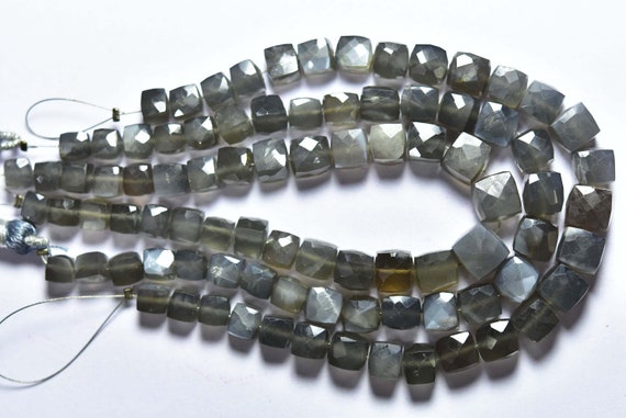 Superb Gray Moonstone Cube Beads - 8 Inches - Natural Gray Moonstone Faceted Cube,box Briolettes - Size Is 6-8mm #1515