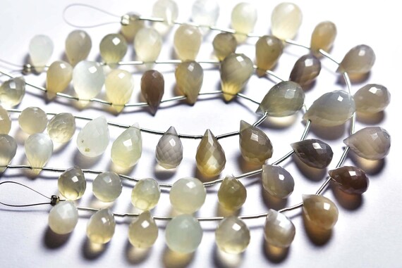 Moonstone Teardrop Beads - 7 Inches -natural Faceted Moonstone Side Drilled Teardrops Briolettes Strand - Size Is 8x10-8x13 Mm #1118