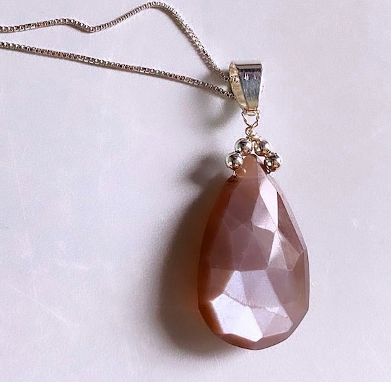 Faceted Peach Moonstone Pendant