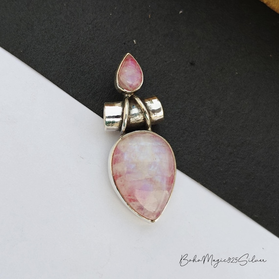 Handmade Pink Moonstone 925 Sterling Silver Pendant