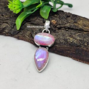 Handmade Pink Moonstone Pendant: 925 Sterling Silver Wedding Jewelry Handmade Pink Moonstone Pendant: 925 Sterling Silver Wedding Jewelry