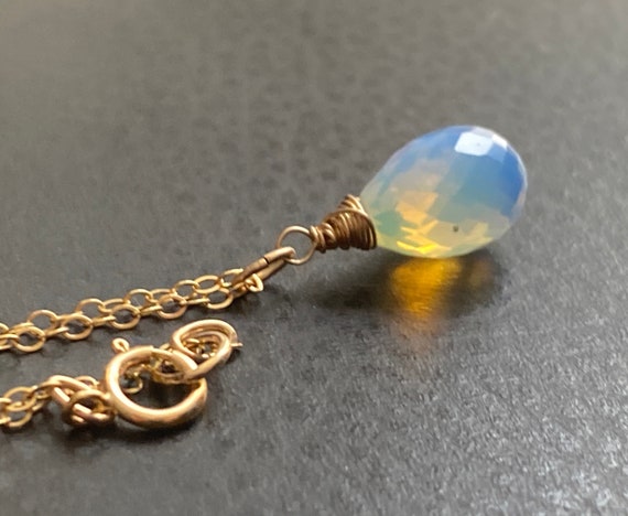 Opaline Moonstone Pendant: 14k Gold Fill Wire Wrapped Necklace Opaline Moonstone Pendant: 14k Gold Fill Wire Wrapped Necklace