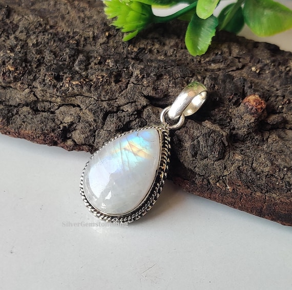 Pear Moonstone Pendant: Dainty Pendent, 925 Sterling Silver Stacking Jewelry