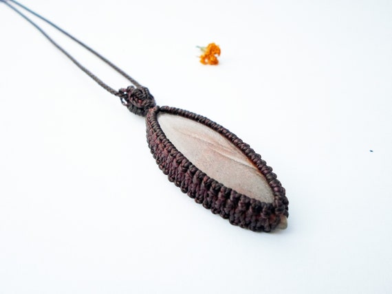 Shimmery Moonstone Pendant Necklace: Micro Macrame Jewelry