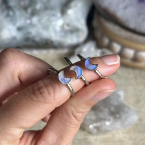 Dainty Moonstone Crescent Ring: .925 Sterling Silver Stackable Band