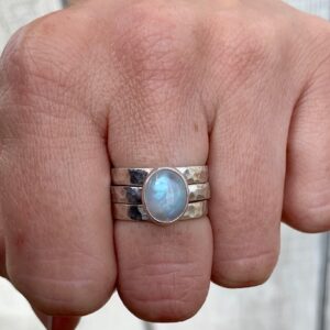 Elegant White Moonstone Sterling Silver Hammered Band Trio Ring | Engagement Ring | Wedding | Boho | June Birthday | Stacking Ring | Zodiac Elegant White Moonstone Sterling Silver Hammered Band Trio Ring | Engagement Ring | Wedding | Boho | June Birthday | Stacking Ring | Zodiac