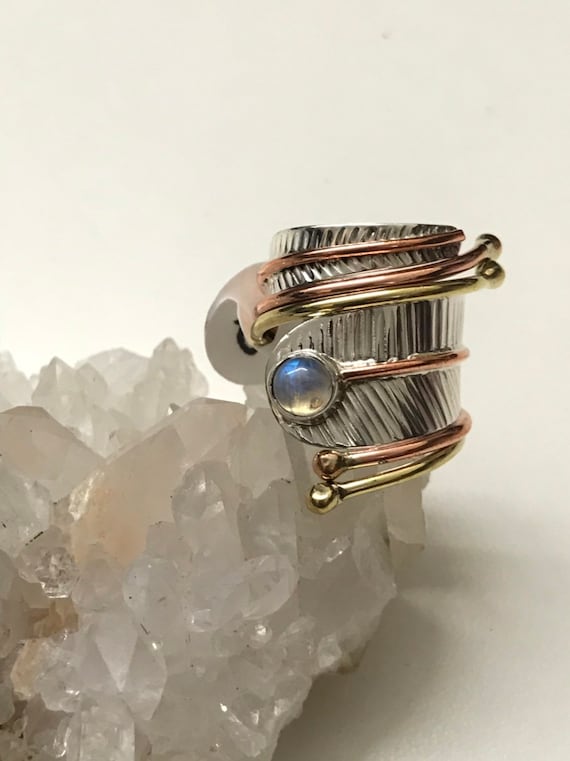 Feather Moonstone Ring, Size 8- Adjustable