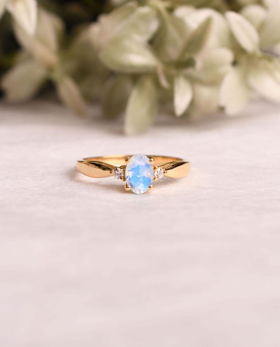 Handmade Art Deco Oval Moonstone Ring, 14k Gold Or Sterling Silver Ring