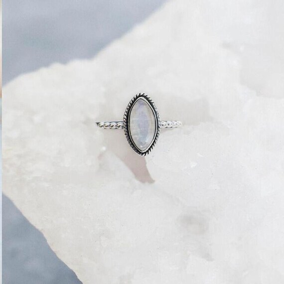 Handmade Moonstone Ring: Sterling Silver Bezel, Dainty Design