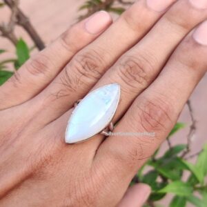 Marquise Moonstone Ring: 925 Sterling Silver Boho Statement Jewelry Marquise Moonstone Ring: 925 Sterling Silver Boho Statement Jewelry