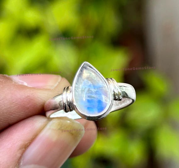Pear Moonstone Ring: 925 Sterling Silver Gemstone, Birthday Gift