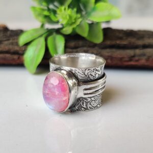 Pink Moonstone Ring: 925 Sterling Silver Gemstone Ring