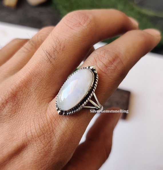 Moonstone Ring: Solid 925 Sterling Silver, Dainty Stacking Jewelry