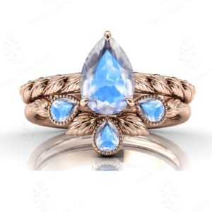 Vine Leaf Design Moonstone Engagement Ring Set Pear Cut Moonstone Wedding Ring Set 14k Gold Moonstone Bridal Ring Set Unique Promise Ring Vine Leaf Design Moonstone Engagement Ring Set Pear Cut Moonstone Wedding Ring Set 14k Gold Moonstone Bridal Ring Set Unique Promise Ring