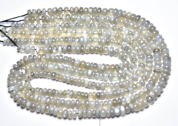Gray Moonstone Rondelle Beads - 12 Inches - Natural Beautiful Smooth Gray Moonstone Rondelle - Size Is 6 - 6.5 Mm #2348