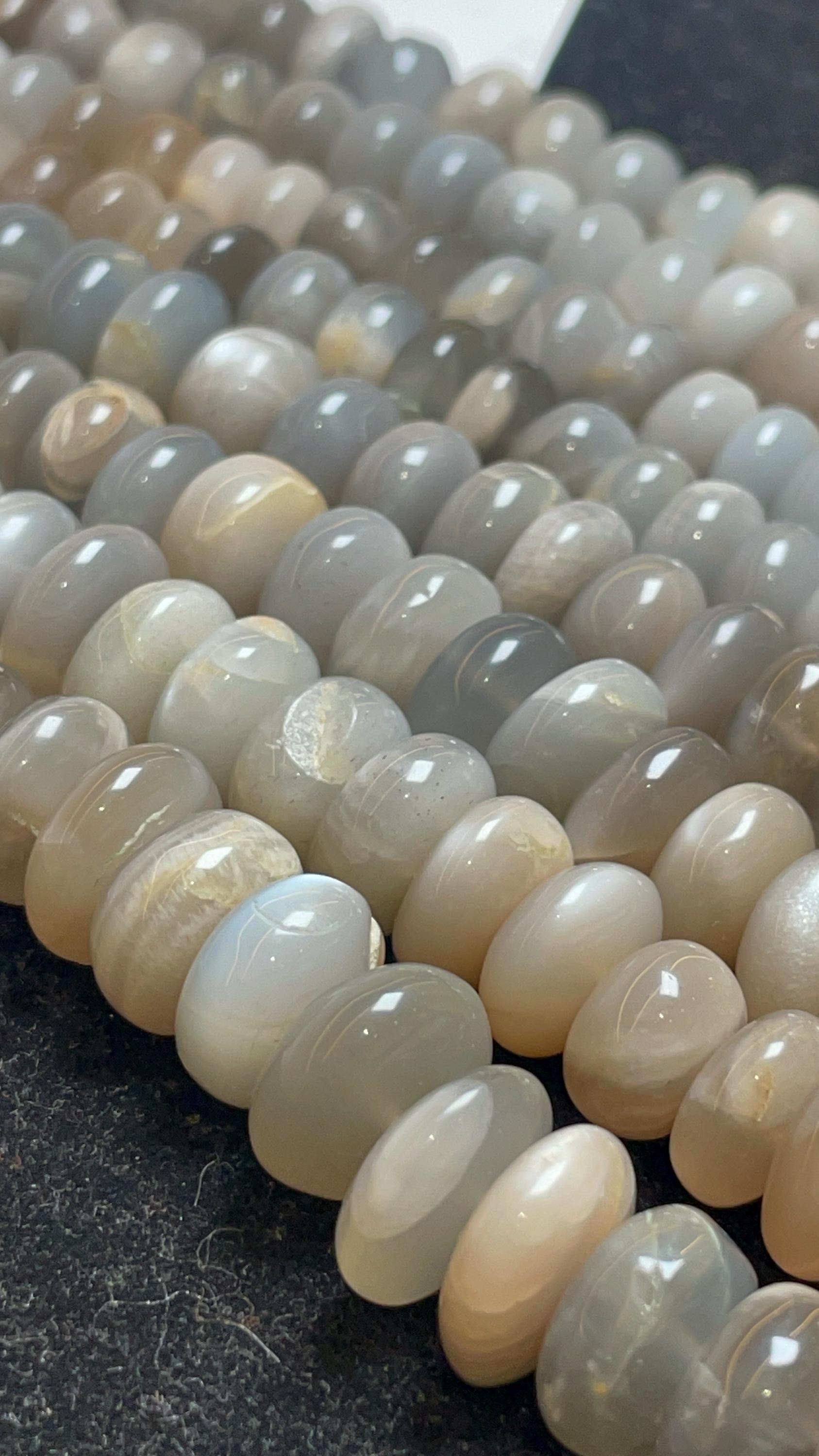 Super Quality Natural Grey Moonstone Smooth Rondelle Beads 10-14mm 17" Strand For Making Jewelry