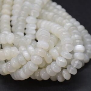White Moonstone Gemstone Rondelle Spacer Beads - 8mm X 5mm Size - 15" Strand