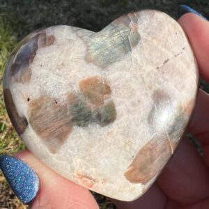 2.4 In Polarity Moonstone Heart, Flashy Feldspar Crystal, Polished Gemstone #2