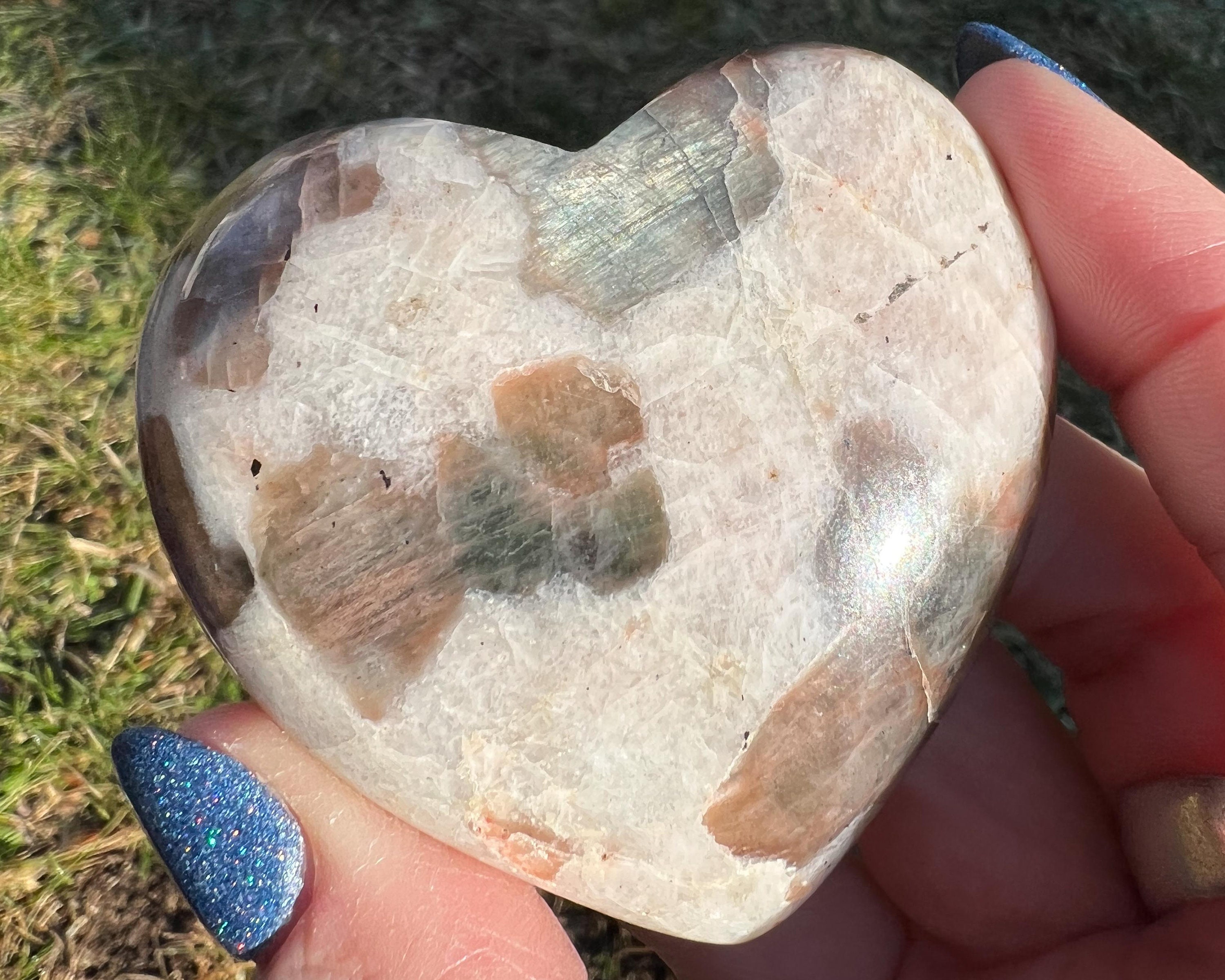 2.4 In Polarity Moonstone Heart, Flashy Feldspar Crystal, Polished Gemstone #2