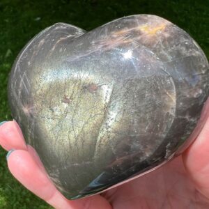 3.4" Black Moonstone Crystal Heart #6 Gold Shimmer, Silver Flash, Large Gemstone Heart, Home Accents, Witchy , For Mom, For Him
