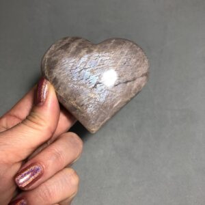 Gray Moonstone Heart W/blue Flash (2 3/4") For Metaphysical Gift Idea Crystal Heart Connect To Divine Feminine Energy Self Love Crystal