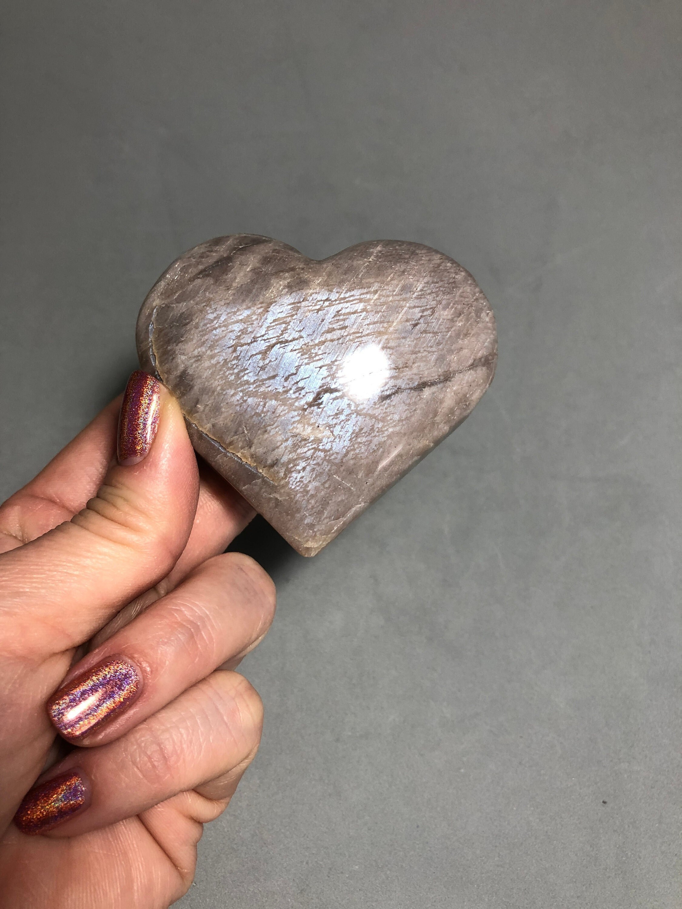 Gray Moonstone Heart W/blue Flash (2 3/4") For Metaphysical Gift Idea Crystal Heart Connect To Divine Feminine Energy Self Love Crystal
