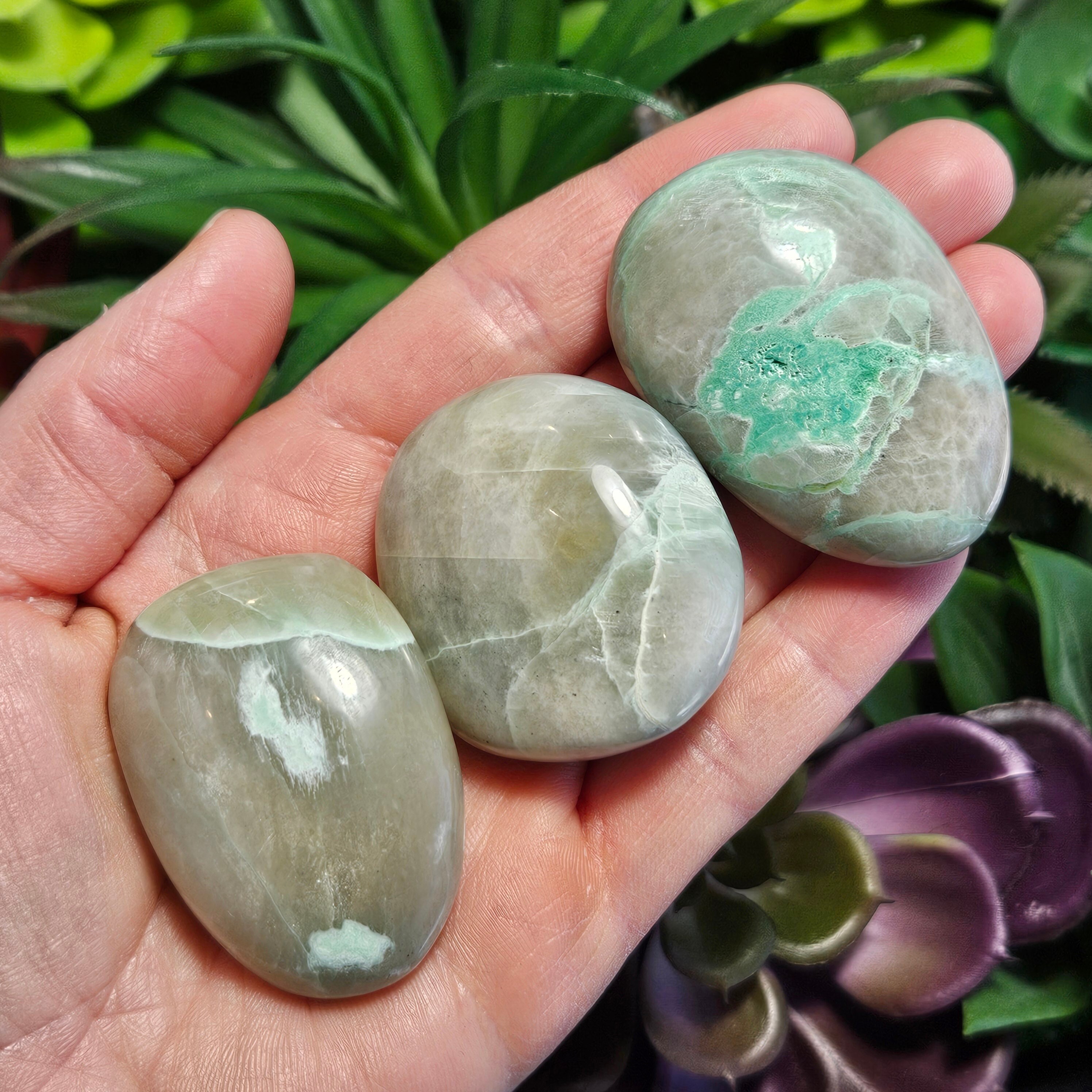 Green Moonstone Palm Stone: Garnierite Crystal