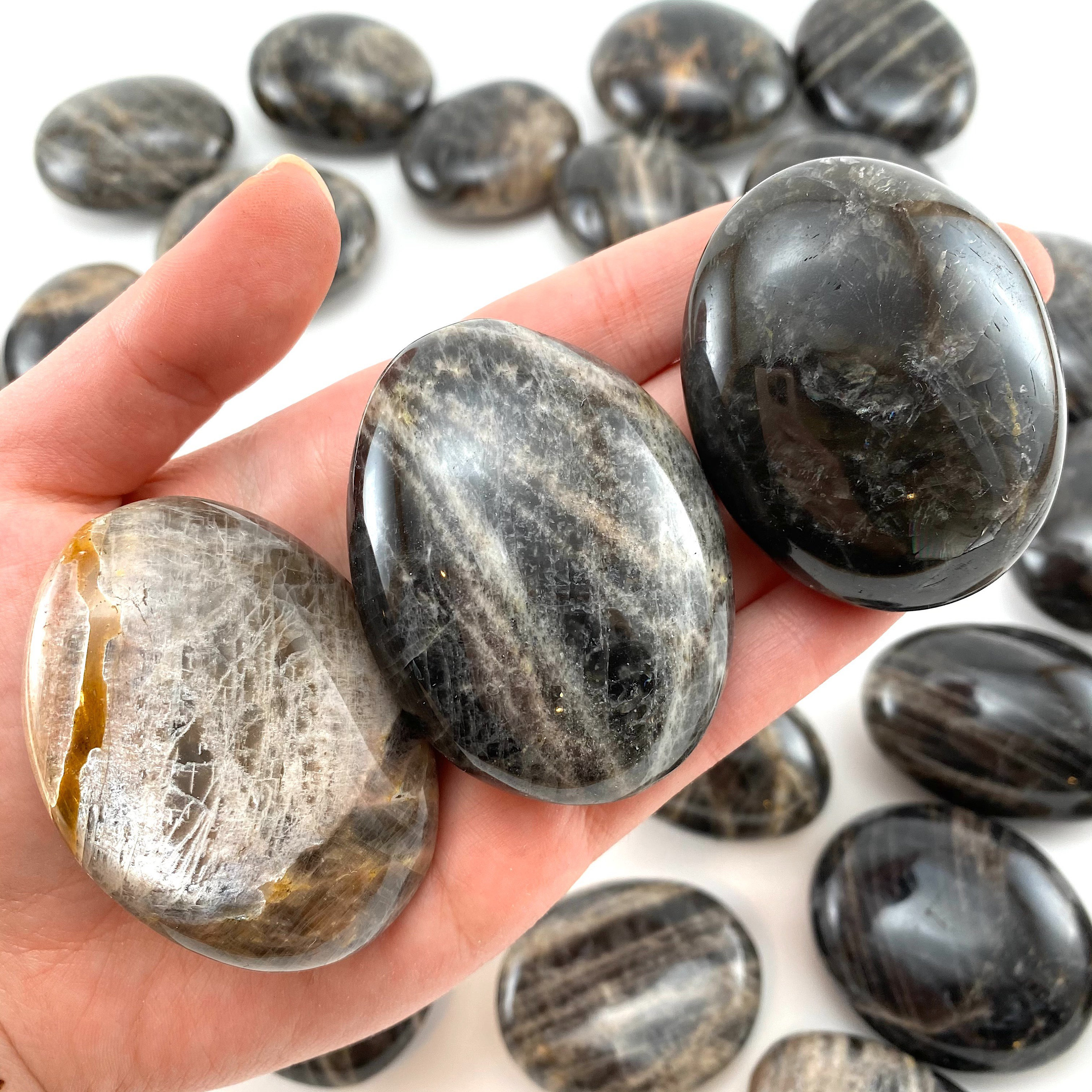 Grey Moonstone Palm Stone | Polished Crystal Worry Stone (third Eye Chakra)