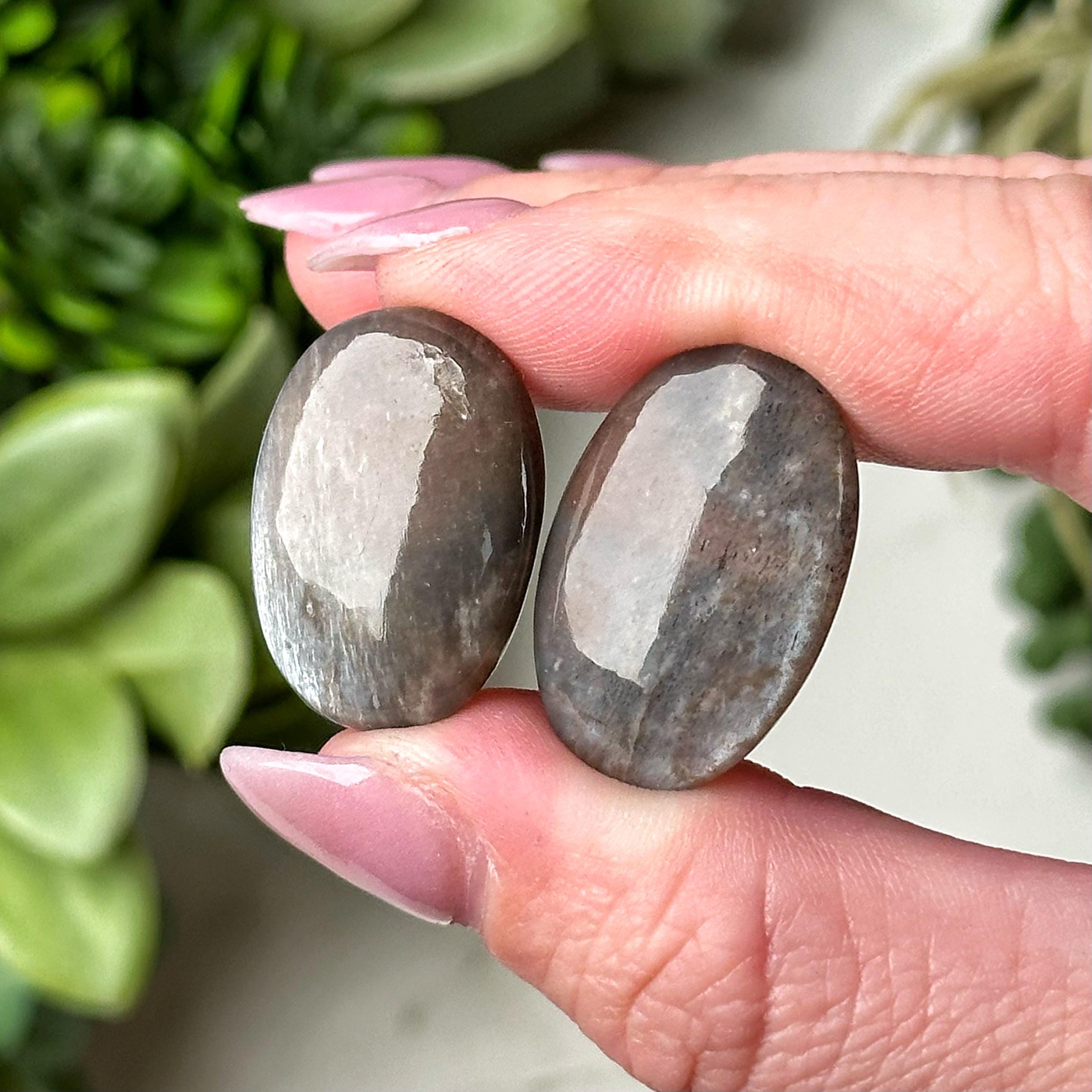 Flashy Black Moonstone Mini Palmstone | Xs-l | - No. 139 (polished Crystal Pocket Stone Palm, Root Chakra)