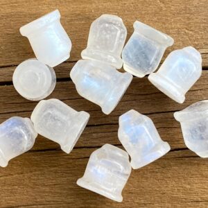 One Flashy Moonstone Bell, Miniatures, Blue Flash Gemstone Carving, Tiny Things, Yule Decor, Christmas Crystal, Small Bells, Gift For Sister