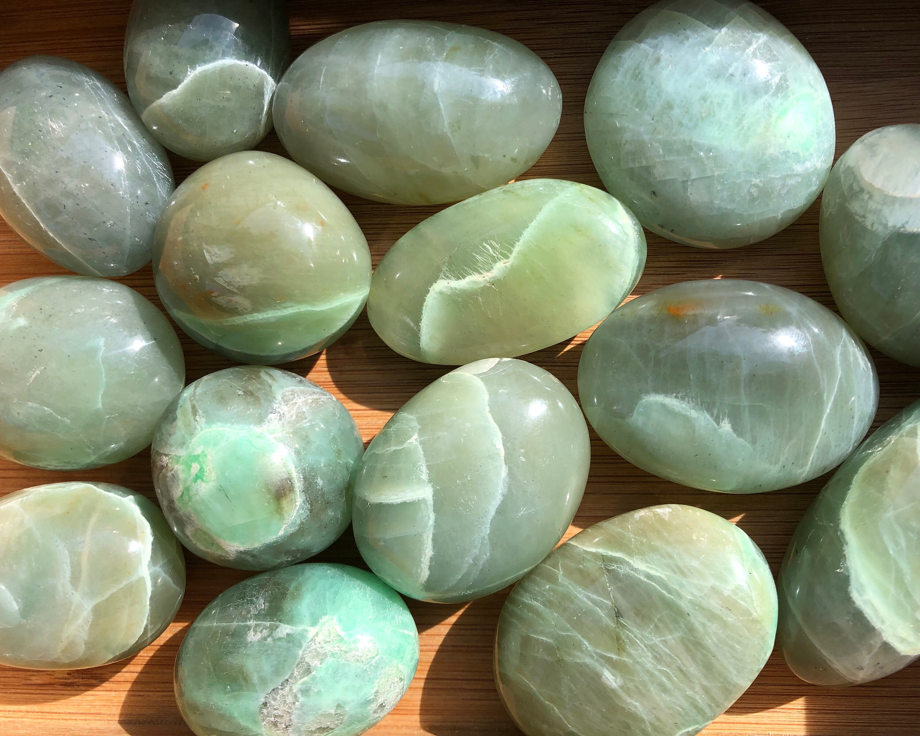 One Garnierite Palm Stone, Shimmery Green Moonstone Crystal, Smooth Polished Worry Stone, Pocket Rock, , For Him, Home Accents
