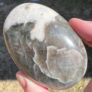 Polarity Moonstone Palm Stone, Large Cat's Eye Feldspar, Smooth Flashy Crystal #1
