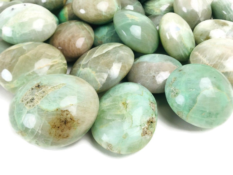 Small Polished Green Garnierite Moonstone Palm Stone