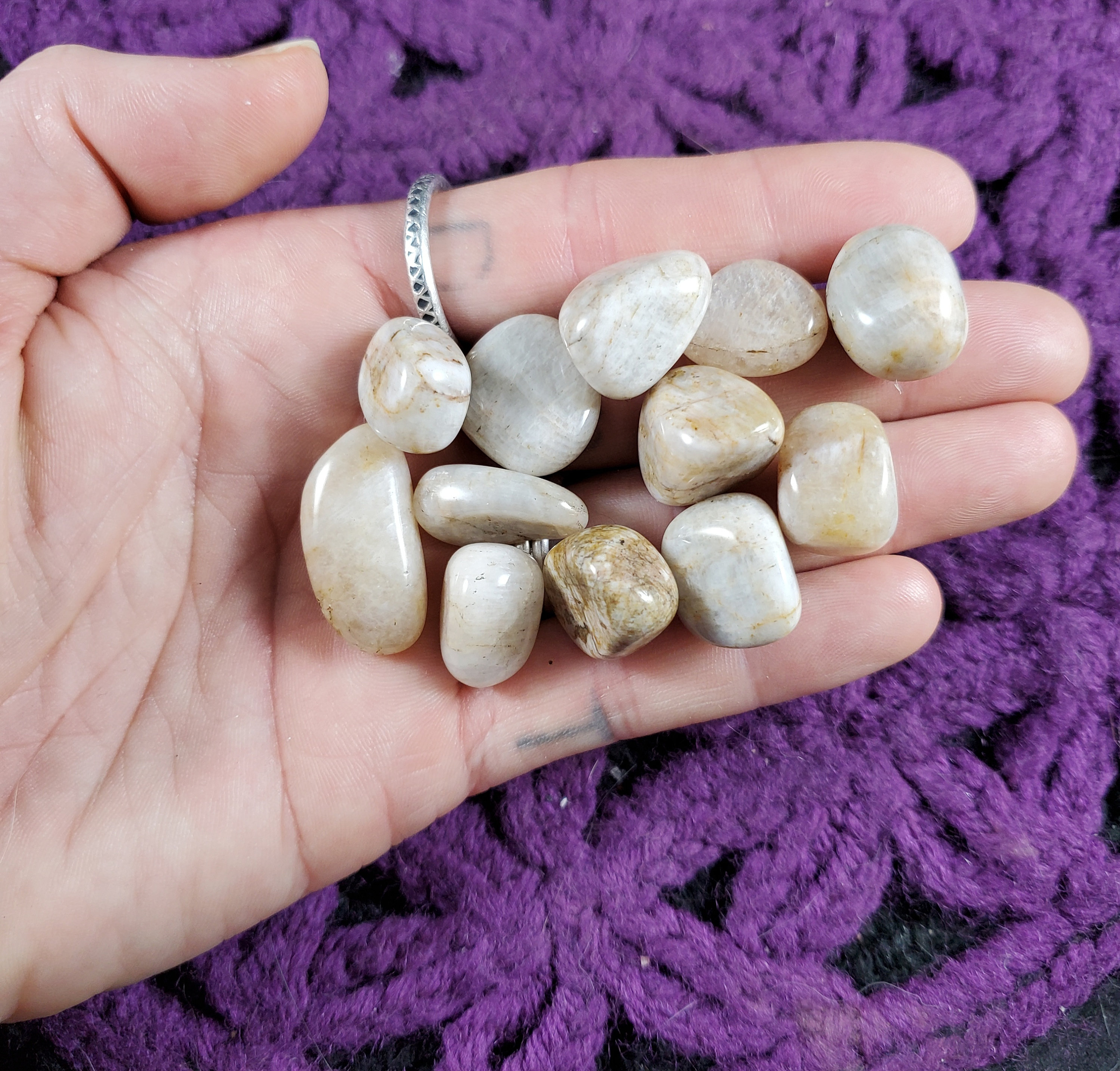 12 Belomorite Tumbled Polished Chips Small Tumble Pieces Crystal White Stones Crystals Russian Moonstone Blue Flash