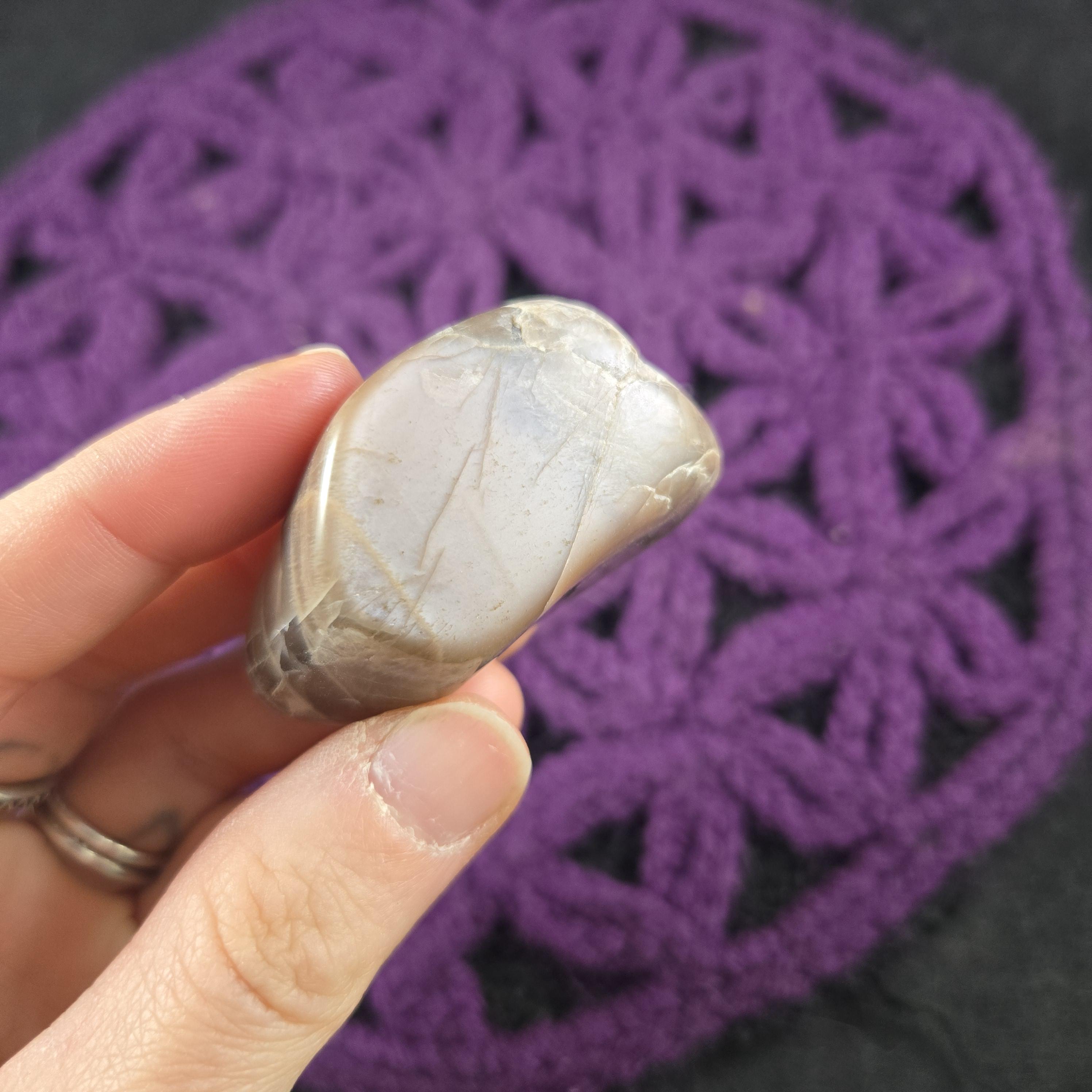 Coffee Moonstone Large Tumbled Stone Crystal Silver Flash Gray Peach Moon Stone