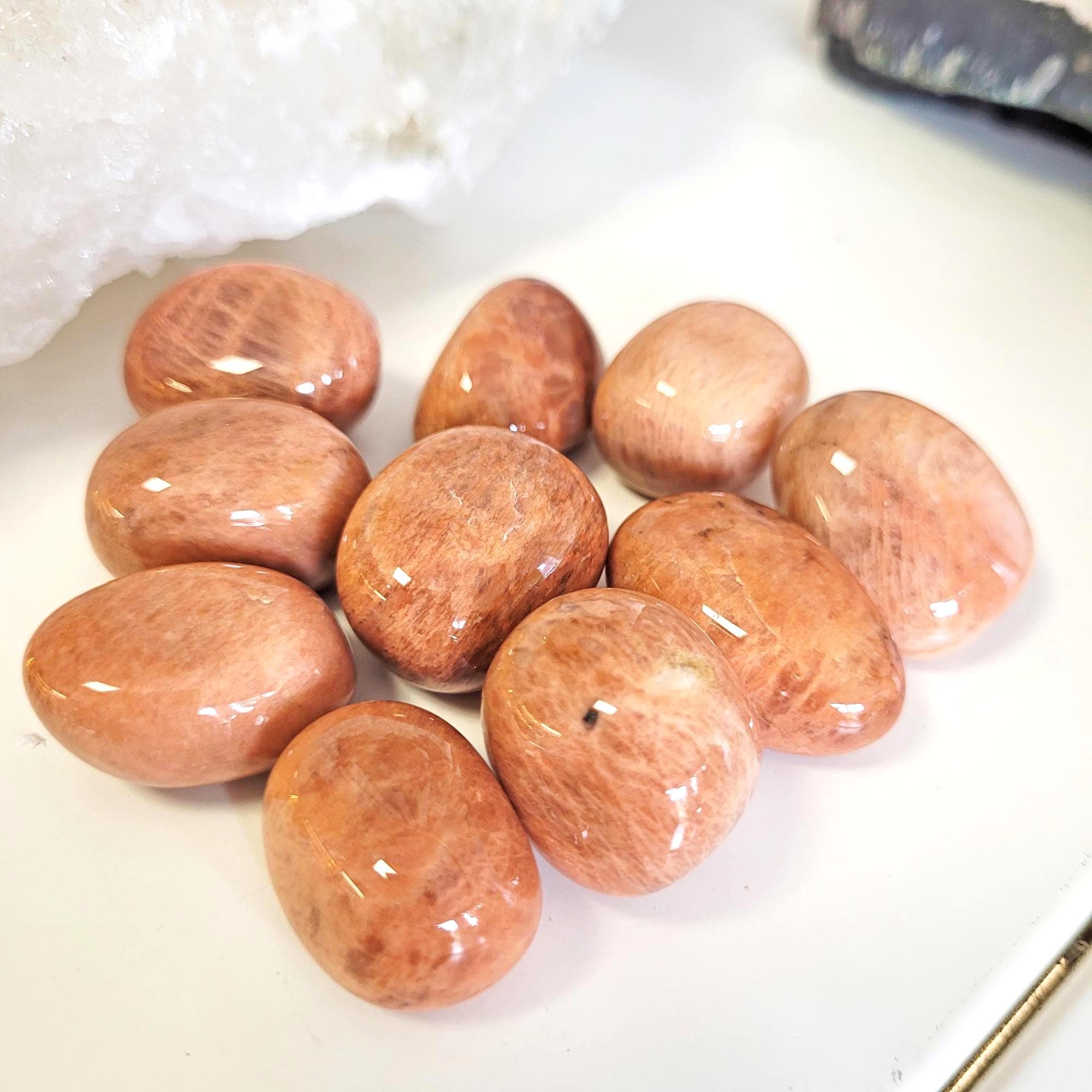 Orange Moonstone Crystal Tumblestones • Ethically Sourced Orange Moonstone Crystal Tumblestones • Ethically Sourced