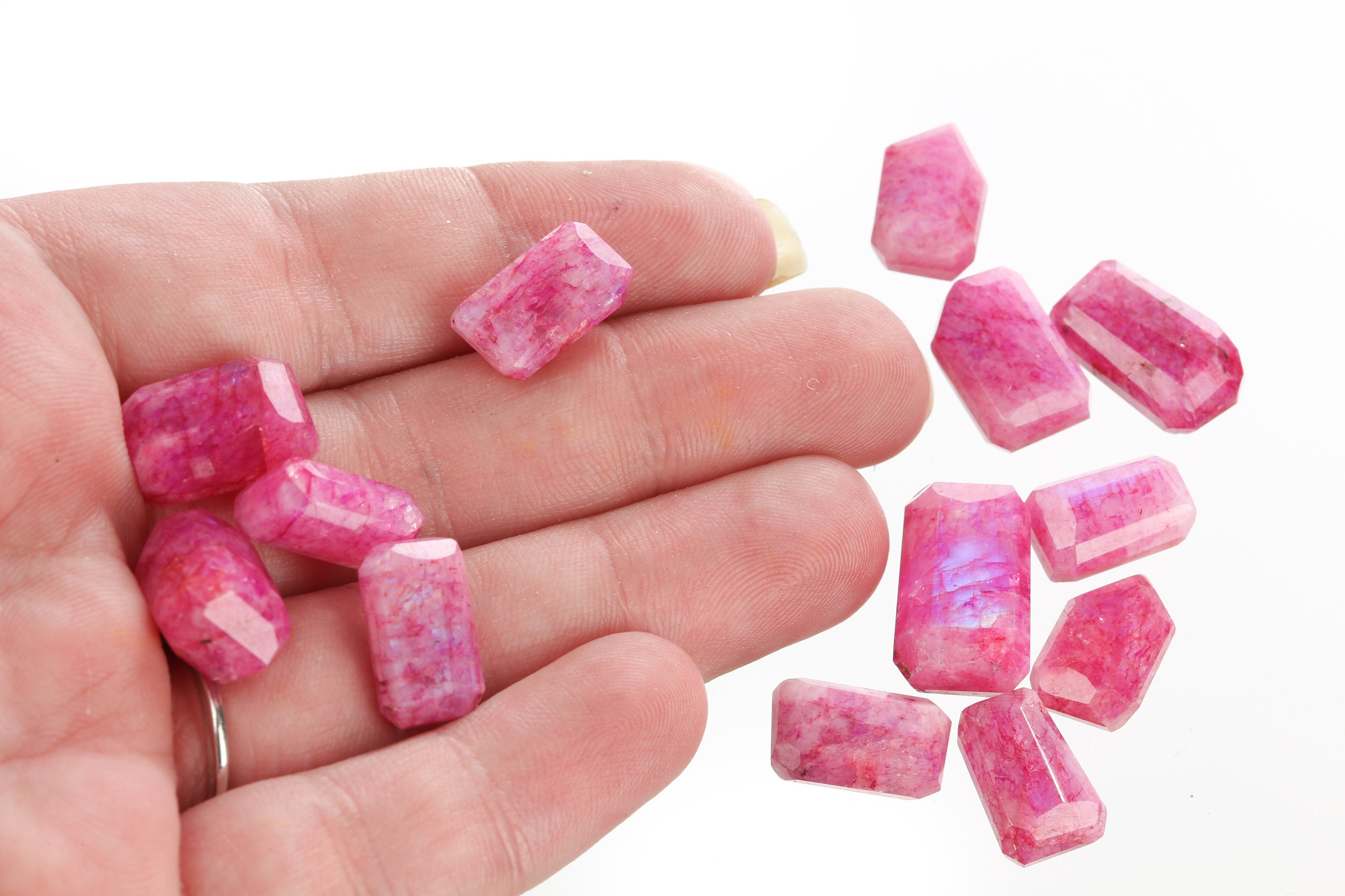 Pink Faceted Tumbled Moonstone Pieces, June Birthstone Gemstone (13-15mm) Pinkmoon001