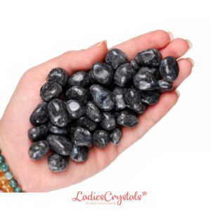 Set of 3 Larvikite Tumbled Stones, Norwegian Moonstone, Altar Ritual Psychic Shield
