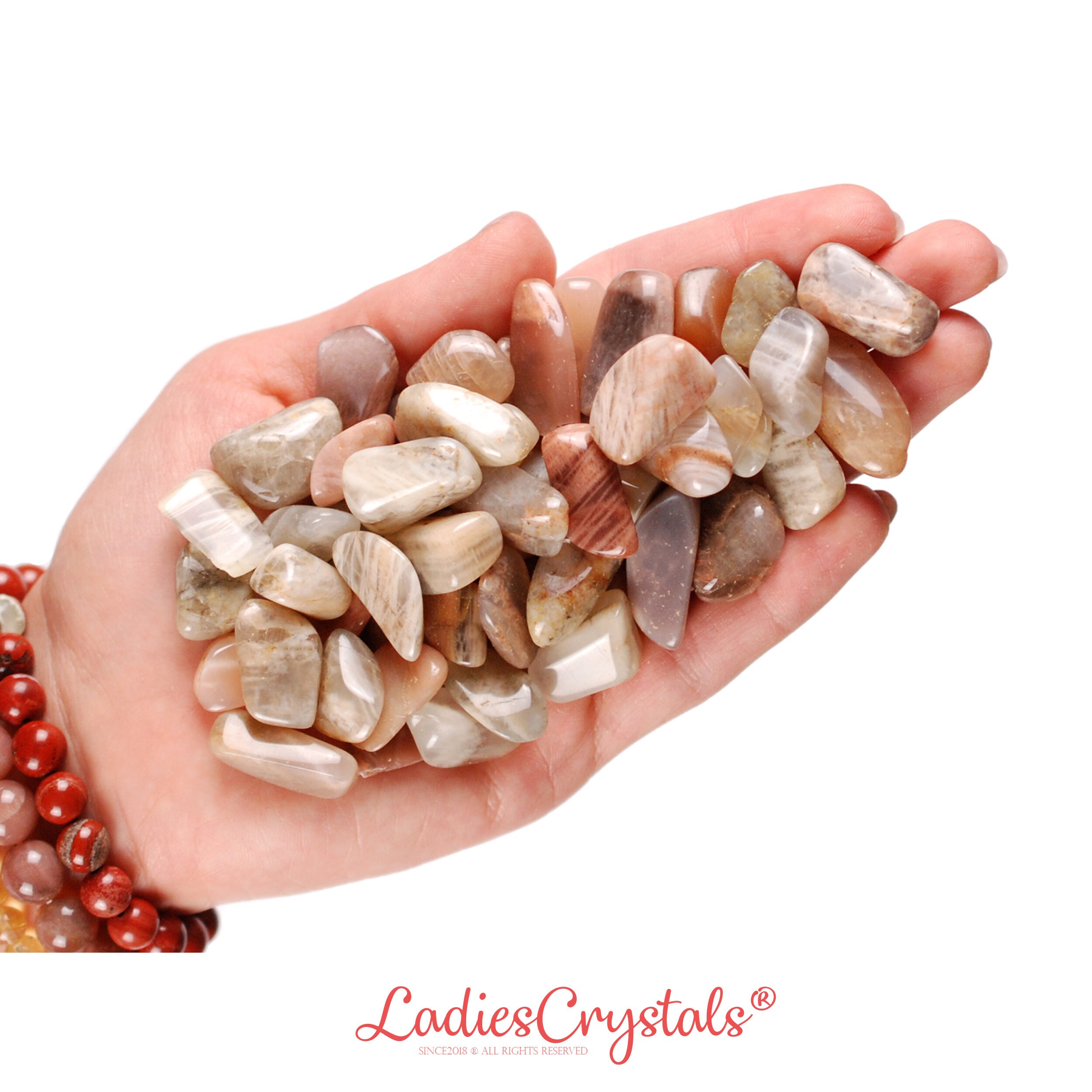 Set Of 10 Moonstone Tumbled Stones, Intuition, New Beginnings And Balance Gemstone, Crown Chakra Goddess Energy Crystal, Gift Cancer Libra