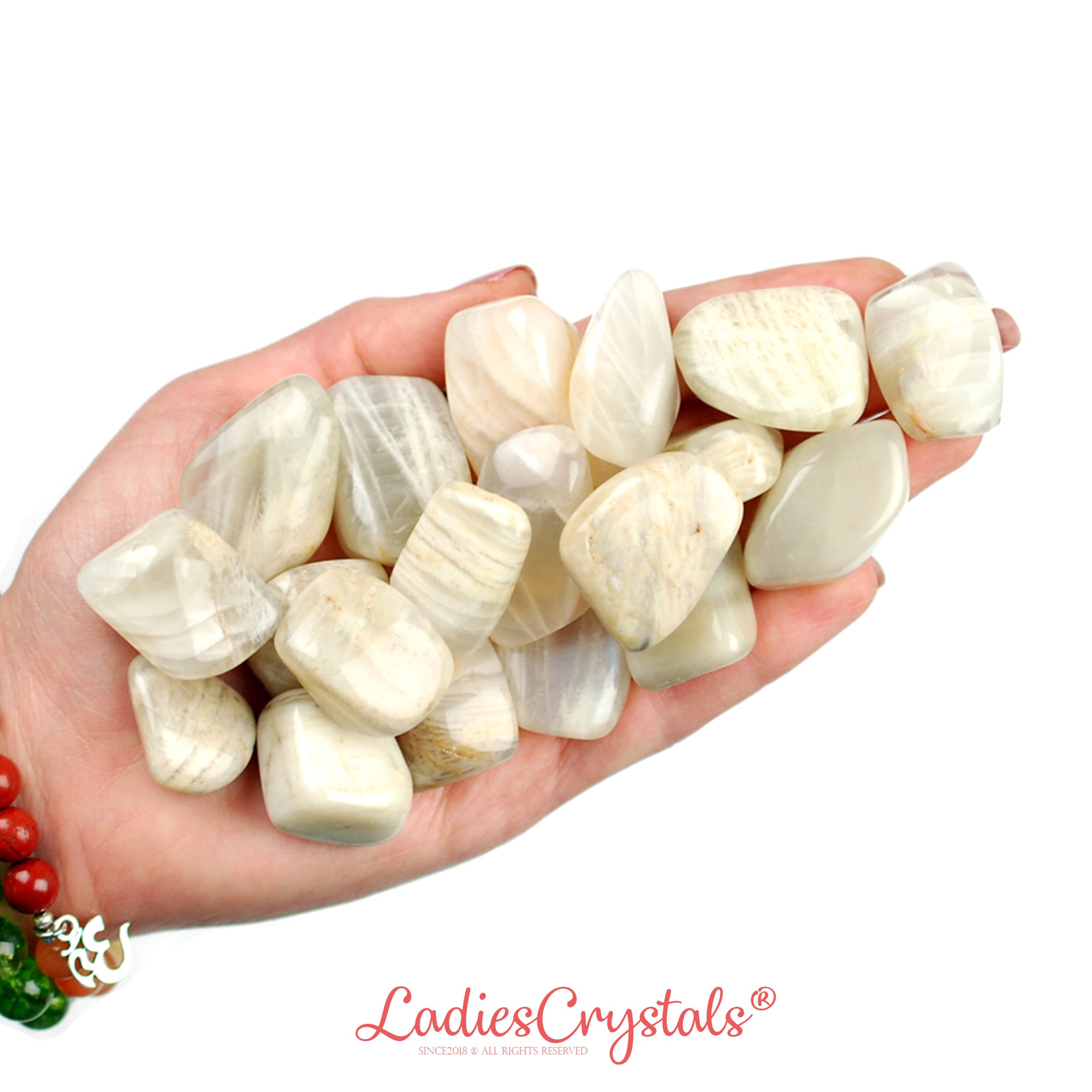 Moonstone Tumbled Stone, Polished White Crystal, Rainbow Sheen Gemstone Gemstone Moonstone Tumbled Stone, Polished White Crystal, Rainbow Sheen Gemstone Gemstone