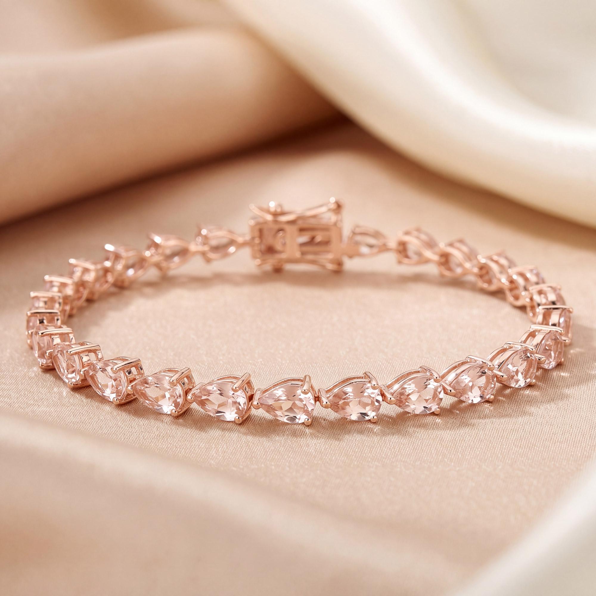 10k Gold Morganite Bracelet, Genuine Morganite Tennis Bracelet, Bridal Rose Gold Bracelet, Morganite Bridal Bracelet