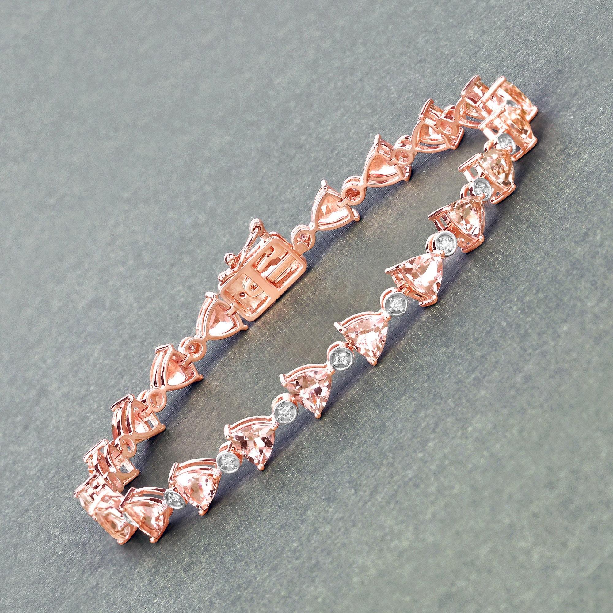14k Gold Morganite Bracelet, Genuine Morganite And Diamond Rose Gold Tennis Bracelet, Bridal Rose Gold Bracelet, Morganite Bridal Bracelet