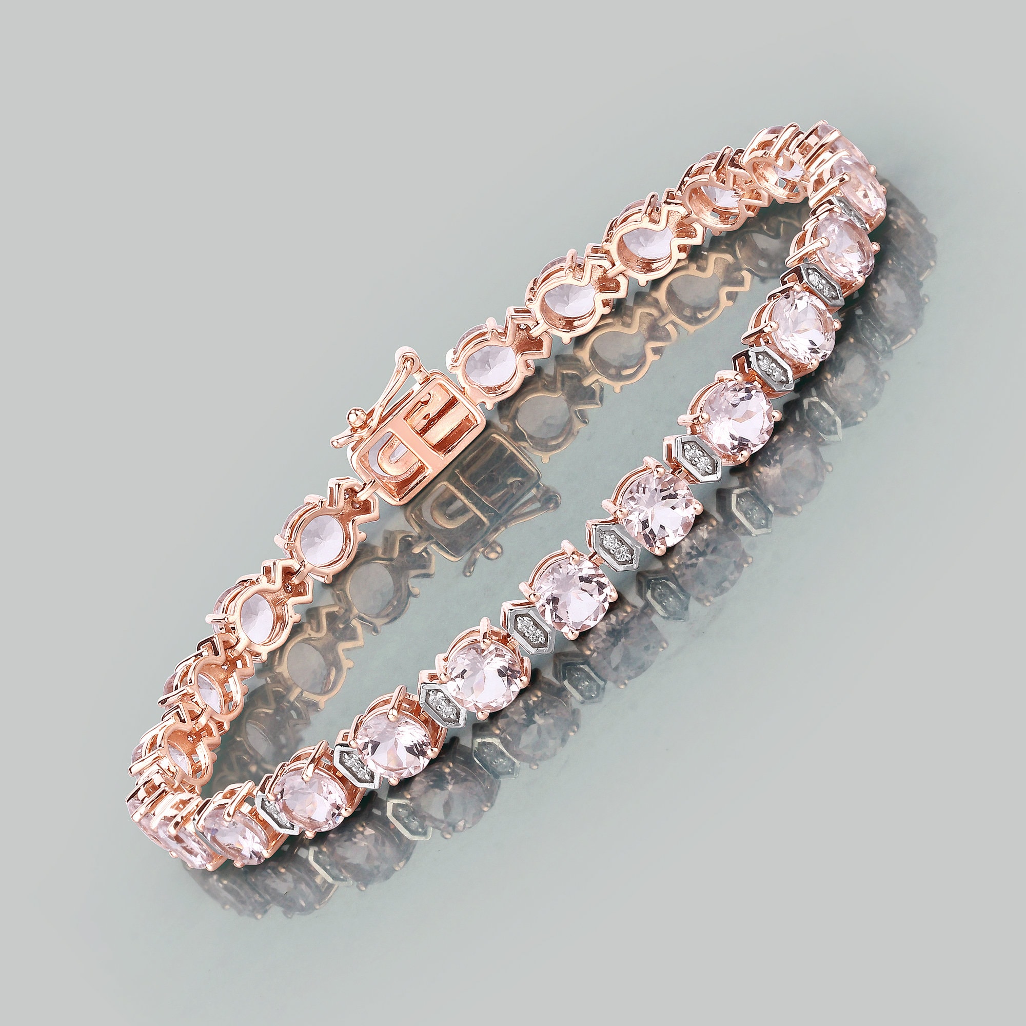 14k Gold Morganite Bracelet, Genuine Morganite And Diamond Rose Gold Tennis Bracelet, Morganite Bridal Bracelet, Bridal Rose Gold Bracelet