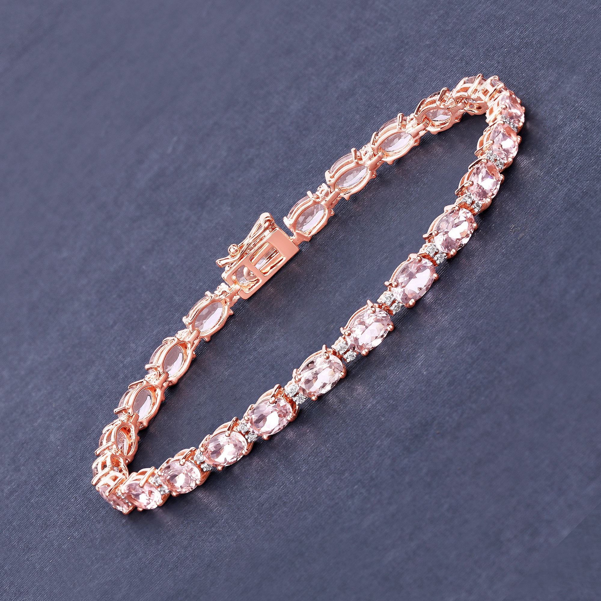 14k Gold Morganite Bracelet, Genuine Morganite And Diamond Rose Gold Tennis Bracelet, Bridal Rose Gold Bracelet, Morganite Bridal Bracelet