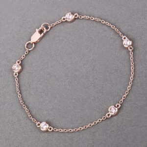18k Rose Gold Plated Sterling Silver Morganite By The Yard Bracelet, Pink Bracelet, Dainty Station Bracelet, Bezel Bracelet, Gift For Her
