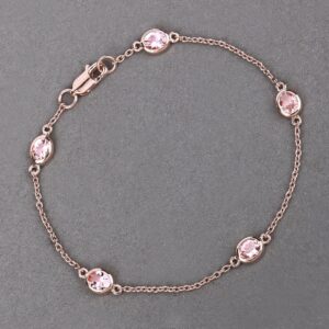 18k Rose Gold Plated Sterling Silver Morganite By The Yard Bracelet, Pink Bracelet, Dainty Station Bracelet, Bezel Bracelet, Gift For Her