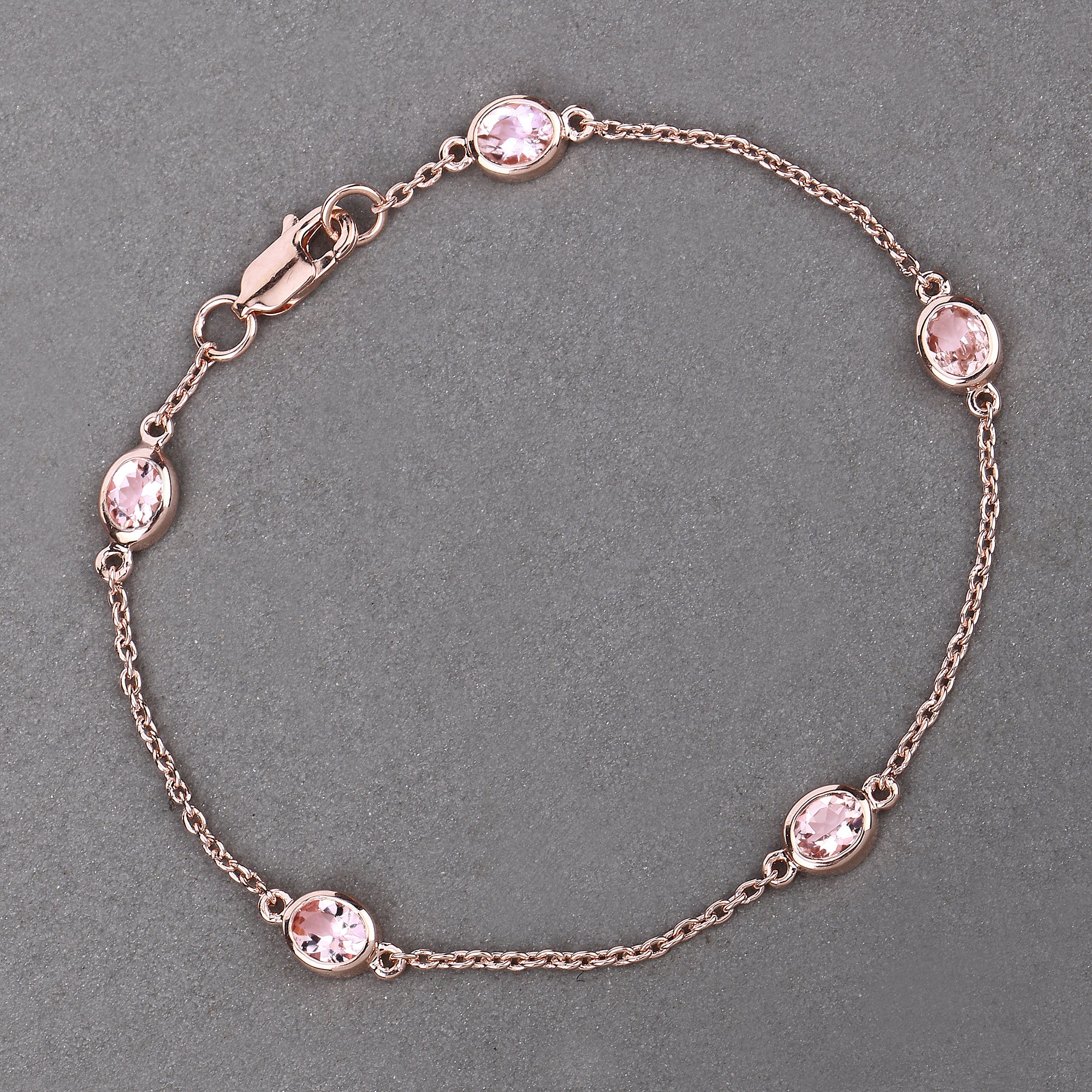18k Rose Gold Plated Sterling Silver Morganite By The Yard Bracelet, Pink Bracelet, Dainty Station Bracelet, Bezel Bracelet, Gift For Her 18k Rose Gold Plated Sterling Silver Morganite By The Yard Bracelet, Pink Bracelet, Dainty Station Bracelet, Bezel Bracelet, Gift For Her